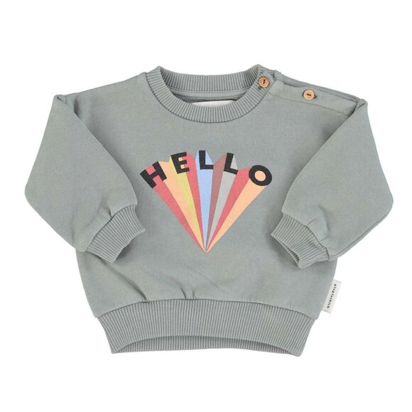 Baby Unisex Sweatshirt - Greenish Grey with Hello Print - Picture 1 of 2